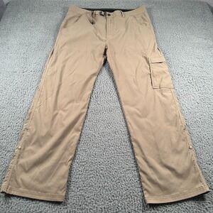 Prana Zion Cargo Pants Mens XLx30 Beige Straight Belted Nylon‎ Hiking Outdoors